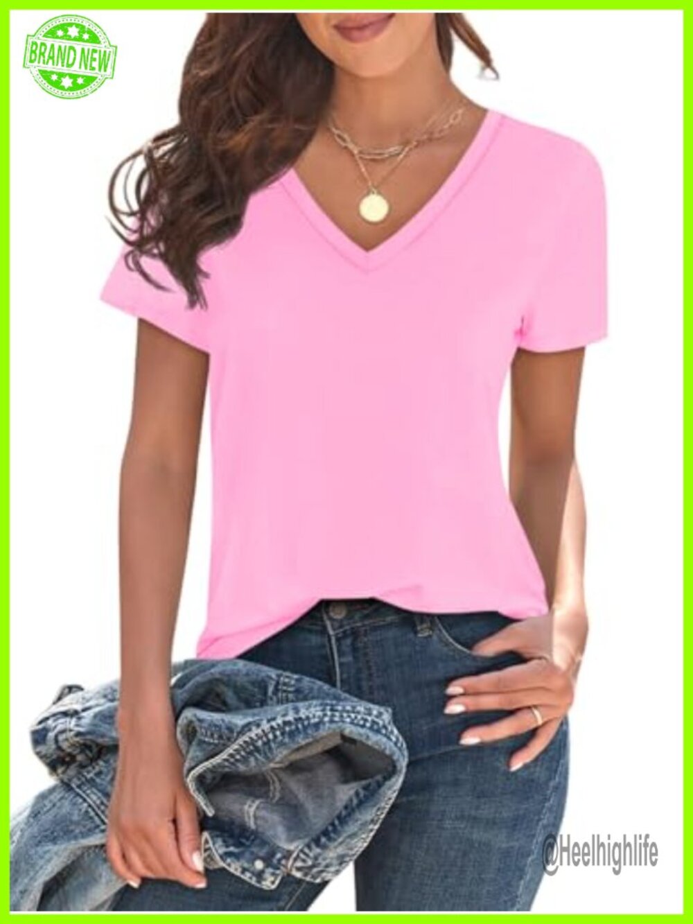 Womens V Neck Short Sleeve Loose Fit Tunic Tee Lightweight Non-Sheer Summer Top